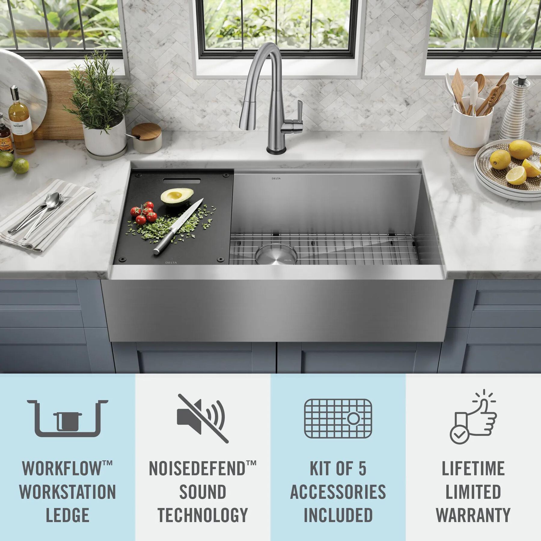 36&rdquo; Workstation Undermount&nbsp;Single Bowl&nbsp;16 Gauge Stainless Steel&nbsp;Farmhouse Apron Front Kitchen Sink&nbsp;with&nbsp;WorkFlow&trade; Ledge and Accessories